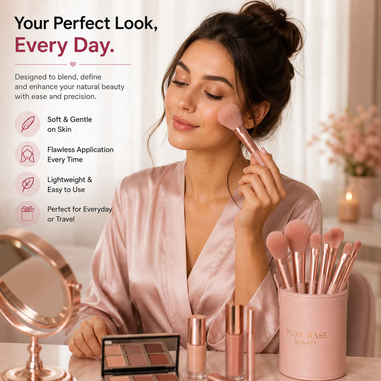 Professional Makeup Brush Set – 8 Piece Soft Synthetic Bristles