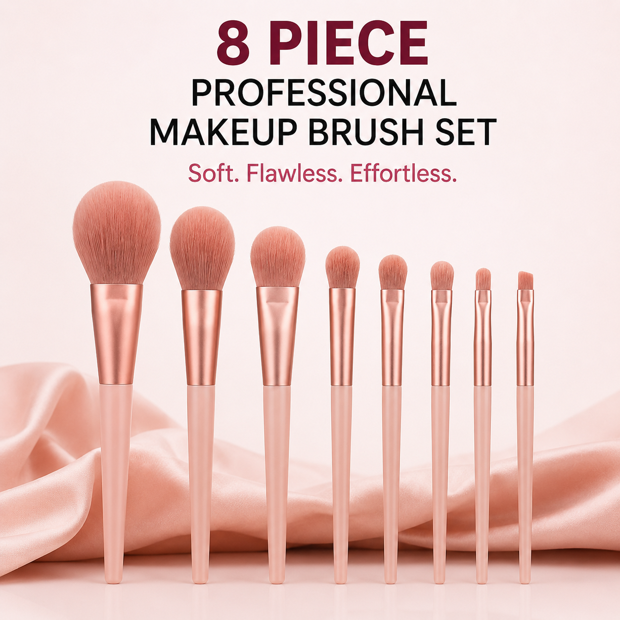 Professional Makeup Brush Set – 8 Piece Soft Synthetic Bristles