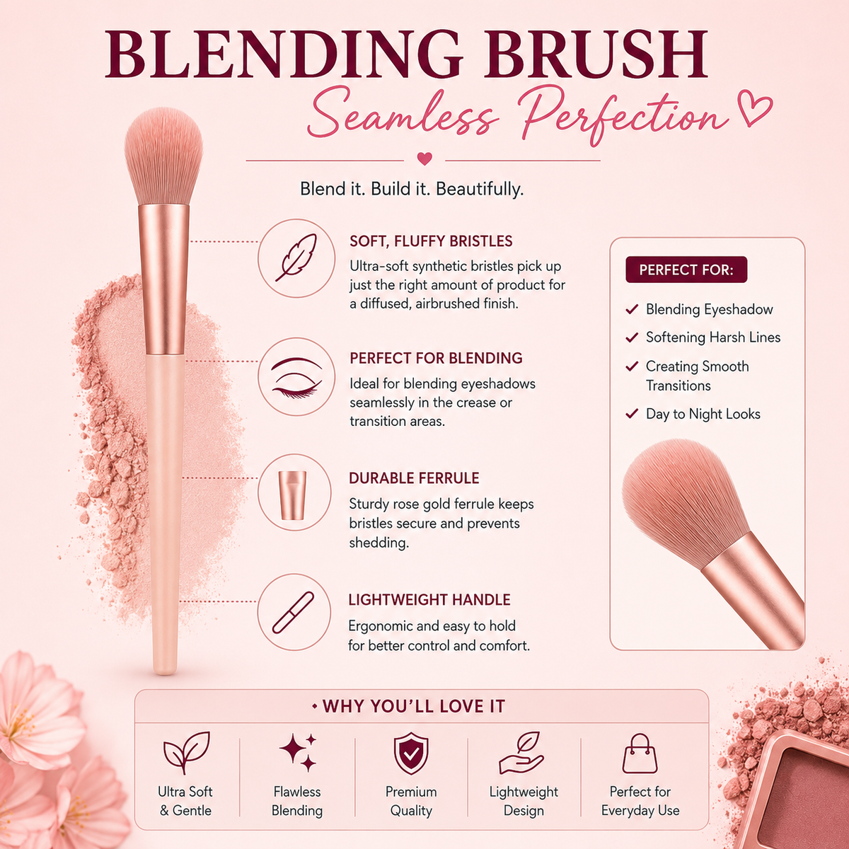 Professional Makeup Brush Set – 8 Piece Soft Synthetic Bristles